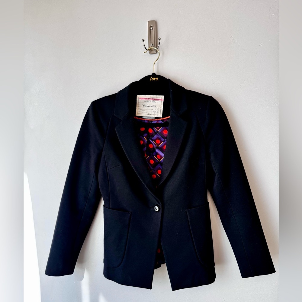 Cartonnier Black Blazer with Patterned Lining​